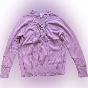 Soho V-Neck Lace-Up Sweater in Lavender